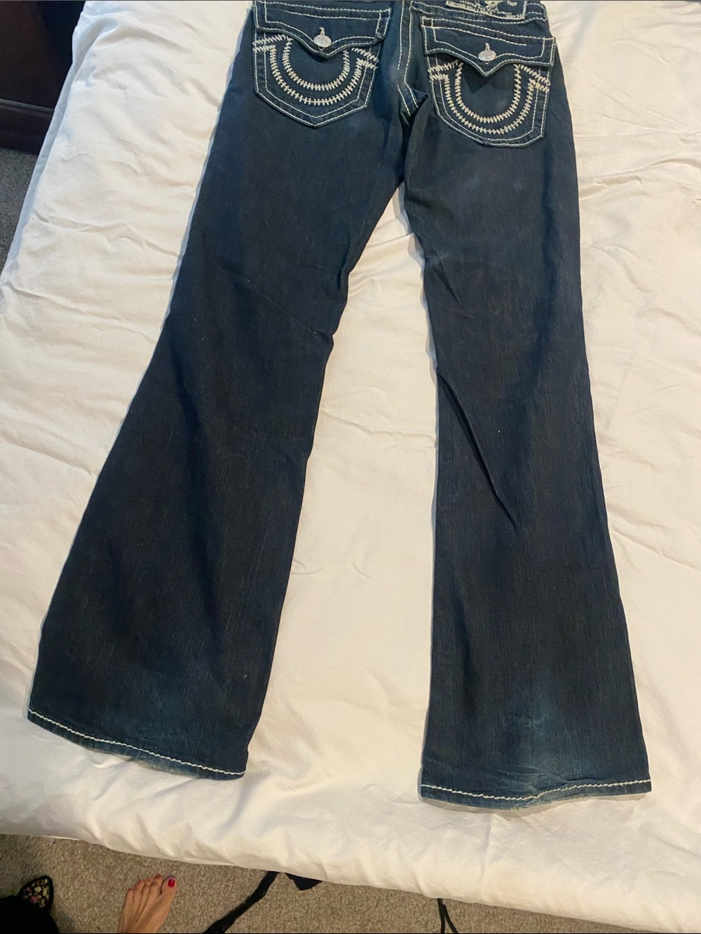 True Religion mens Indigo Flare Jeans with Signature Embroidered Pockets 30 32